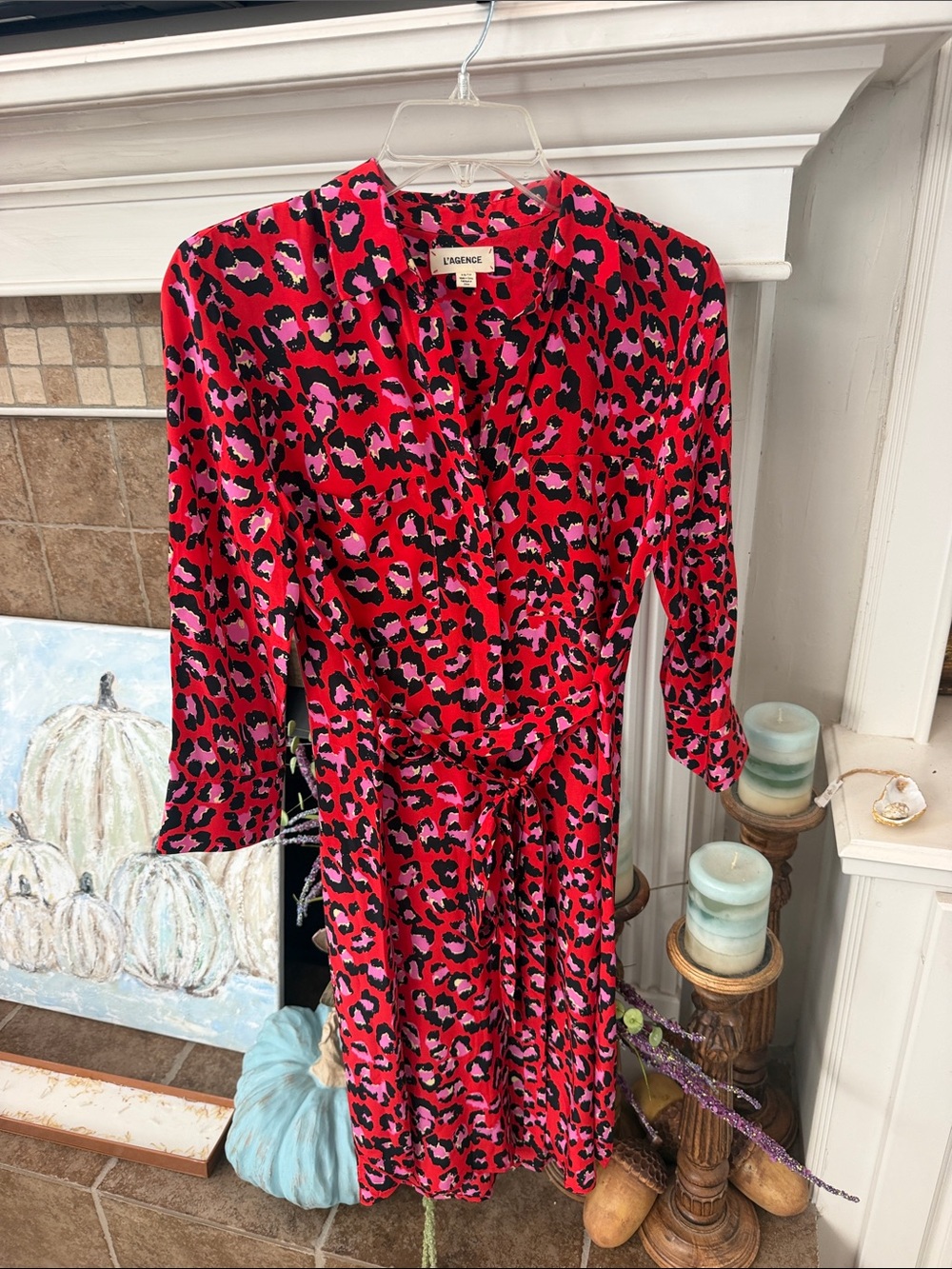 L’Agence Stella Shirt Dress Short Silk 3/4 Sleeve XS